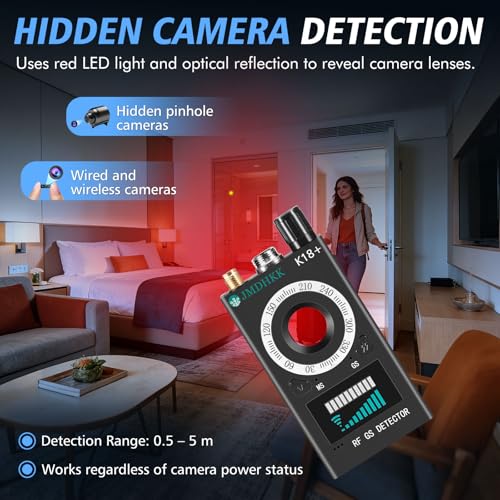 JMDHKK Detector de Cámara Oculta K18+, Buscador de Cámara Espía, Detector de Micrófonos Ocultos, Detector de Campo Magnético, Detector de Dispositivos de Escucha – Herramienta de Protección de