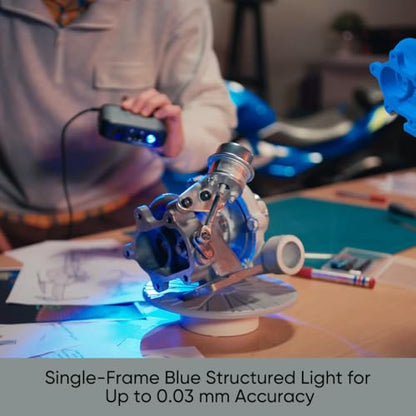 3DMakerpro Escáner 3D de alce, escáneres 3D con tecnología de luz LED azul para impresión 3D, ideal para escaneo de objetos de tamaño pequeño, precisión de hasta 0.001 in, captura de textura de color verdadero