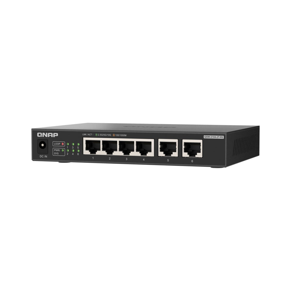 Switch no gestionado QNAP QSW-2104-2T-R2 de 4 puertos 2,5 GbE y 2 puertos 10 GbE QNQSW21042TR