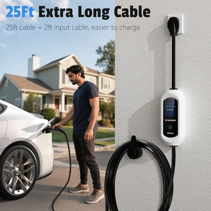 Cargador Tesla de nivel 2 de 40 amperios, cargador portátil EV para Tesla, conector NACS, cargadores de coche eléctricos para Tesla modelo Y/3/S/X, pantalla LED y control de aplicación NFC-NACS-US