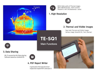 TE-SQ1, cámara de imágenes térmicas i3system, resolución IR de 384x288, pantalla táctil de 5 pulgadas, diseñada y fabricada en Corea, -40℉~662℉, todas las preocupaciones anteriores