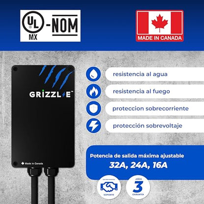 Grizzl-E GBT Classic Cargador de vehículo eléctrico Nivel 2 hasta 40A-10 kW/h, estación de Carga para Interiores/Exteriores con certificación UL-NOMmx, Enchufe NEMA 14-50, Cable Premium de 7.3 Metros