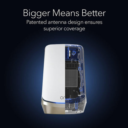 NETGEAR Orbi Quad-Band WiFi 6E Mesh System (RBKE963), enrutador con 2 extensores de satélite, cobertura de hasta 9000 pies cuadrados, 200 dispositivos, puerto de Internet de 10 gig, AXE11000 802.11