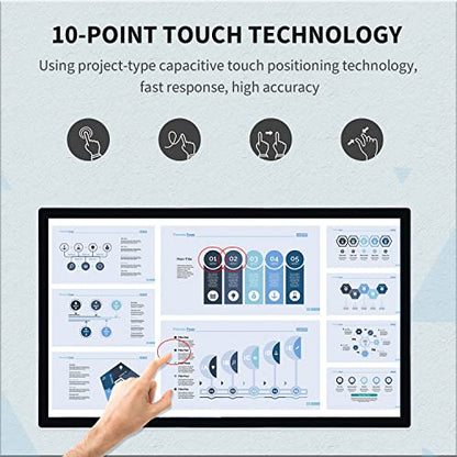 TOUCHWO HD430T Monitor Industrial de Pantalla Táctil Capacitiva Multi-Táctil de 43 Pulgadas, Pantalla 16:9 1920 x 1080P, Altavoces Incorporados, Puertos USB, VGA, DVI y HD-MI, Pantallas de Señalización