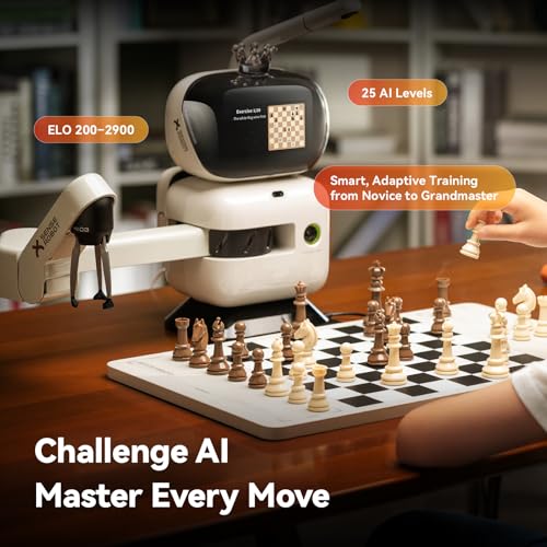 Robot de ajedrez AI RC3G-N con brazo robótico tablero de ajedrez electrónico para computadora, 25 niveles de IA, más de 1200 ejercicios, entrenador de final, reproducción de juegos clásicos
