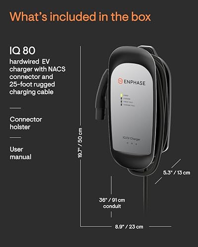 NACS Connector 64Amp Cargador ENPHASE EV con cable – Enphase IQ 80, cargador inteligente de nivel 2 con Wi-Fi, certificado de seguridad, para interiores y exteriores, cable resistente de 25 pies, IQ-EVSE-NA-1080-0101-0100
