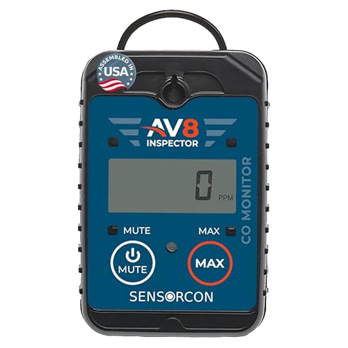 AV8 Inspector Detectores portátiles de monóxido de carbono para aviación - Monitor digital de monóxido de carbono de grado profesional con alarmas visuales y de audio