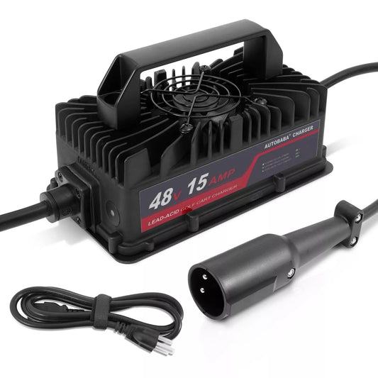 48 Volts 15 AMP Golf Cart Battery Charger Round 3-Pin Handle Plug For Club Car