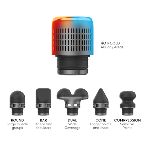 Sharper Image® Powerboost® Pro+ Pistola de masaje de tejido profundo caliente y frío - 6 velocidades, 6 accesorios, batería de 5 horas, estuche de viaje, base de carga, masajeador #1015848