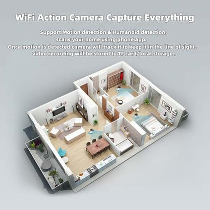 Movable 2MP+2MP Dual Lens Dual Screen Pet Robot 2.4 GHz WiFi Cámara de seguridad para el hogar inteligente P 360°/T 90° Rotación Monitoreo Teléfono App 2 Way Audio Detección de Movimiento Alertas