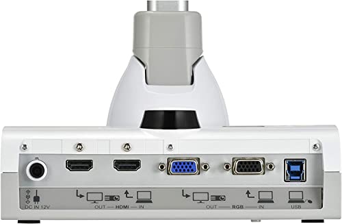 Elmo Presentador visual STEM-CAM modelo 1379 TT-12W, cámara de documentos con zoom de 192x (12x óptico/16x digital), sensor CMOS de 1/2.3", 3.4 megapíxeles, 30 fps, entrada y salida HDMI, RGB, USB