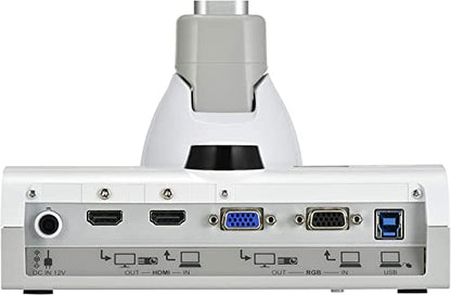 Elmo Presentador visual STEM-CAM modelo 1379 TT-12W, cámara de documentos con zoom de 192x (12x óptico/16x digital), sensor CMOS de 1/2.3", 3.4 megapíxeles, 30 fps, entrada y salida HDMI, RGB, USB