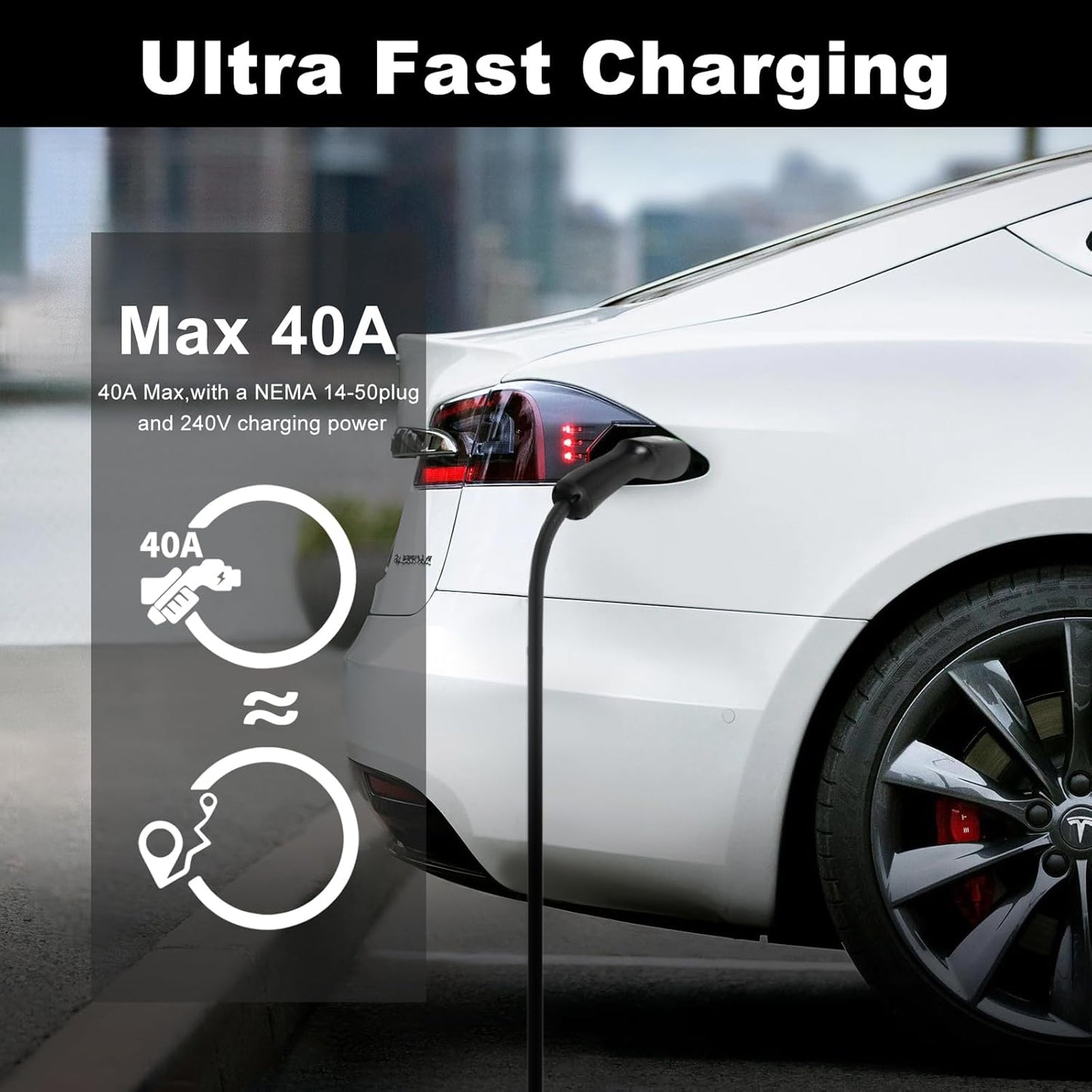 Leisure Stay Cargador portátil para vehículos eléctricos Tesla, Certificado etl, Carga rápida de 7.65M, Impermeable ip65, Compatible con Camiones 3 / X/y/Cyber (LV2 14-50 (Black 32A-40A))