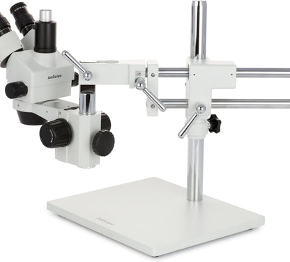 AmScope SM-4TP - Microscopio Profesional de Zoom estéreo trinocular con Control de Enfoque simultáneo, oculares WH10x, Aumento 7X-45X, Lente de Zoom 0.7X-4.5X, iluminación Ambiental, Soporte de Brazo