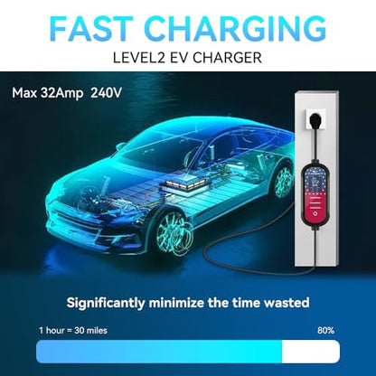 Cargador EV de nivel 2 32A, 240V, 7.68 KW, enchufe NEMA 14-50, cargador de vehículo eléctrico portátil, cable de 25 pies, Plug & Play para J1772, para hogar y exterior (negro) A70527 - QJHH4700527