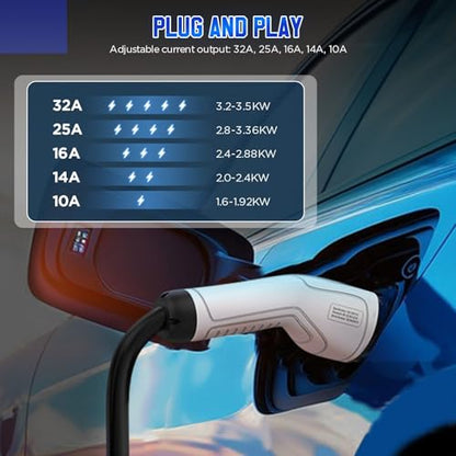 AUTOOL C701 Cargador EV de nivel 2 NEMA 14-50 EVSE, cargador EV de 32 amperios nivel 2, estación de carga de vehículos eléctricos habilitada para WiFi y Bluetooth, cable de 26 pies