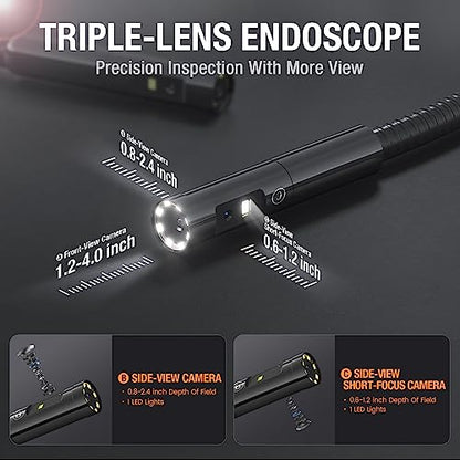 Teslong Boroscopio de triple lente con pantalla IPS de 7 pulgadas, cámara de inspección de endoscopio industrial HD 1080P con luz, herramienta de alcance mecánico automotriz flexible de 16.5 pies NTS700