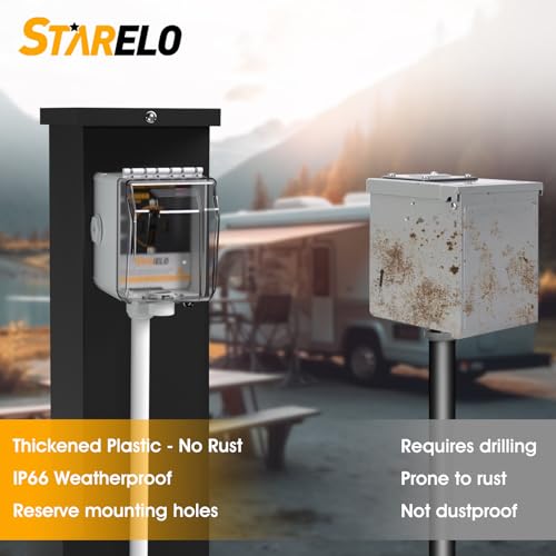 STARELO Caja de toma de corriente RV de 50 amperios con protector de sobretensiones impermeable (10000 julios), receptáculo NEMA 14-50R 125/250 voltios, con protección contra sobretensiones para
