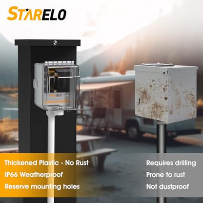 STARELO Caja de toma de corriente RV de 50 amperios con protector de sobretensiones impermeable (10000 julios), receptáculo NEMA 14-50R 125/250 voltios, con protección contra sobretensiones para