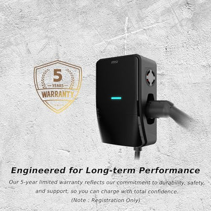 MSI EV Life Type 1 (J1772) NEMA 14-50, cargador de nivel 2, 240V, 40A, 9.6KW, clasificación IP55, resistente al agua y al polvo, IK08 resistente a los impactos, certificado UL2594, Energy Star