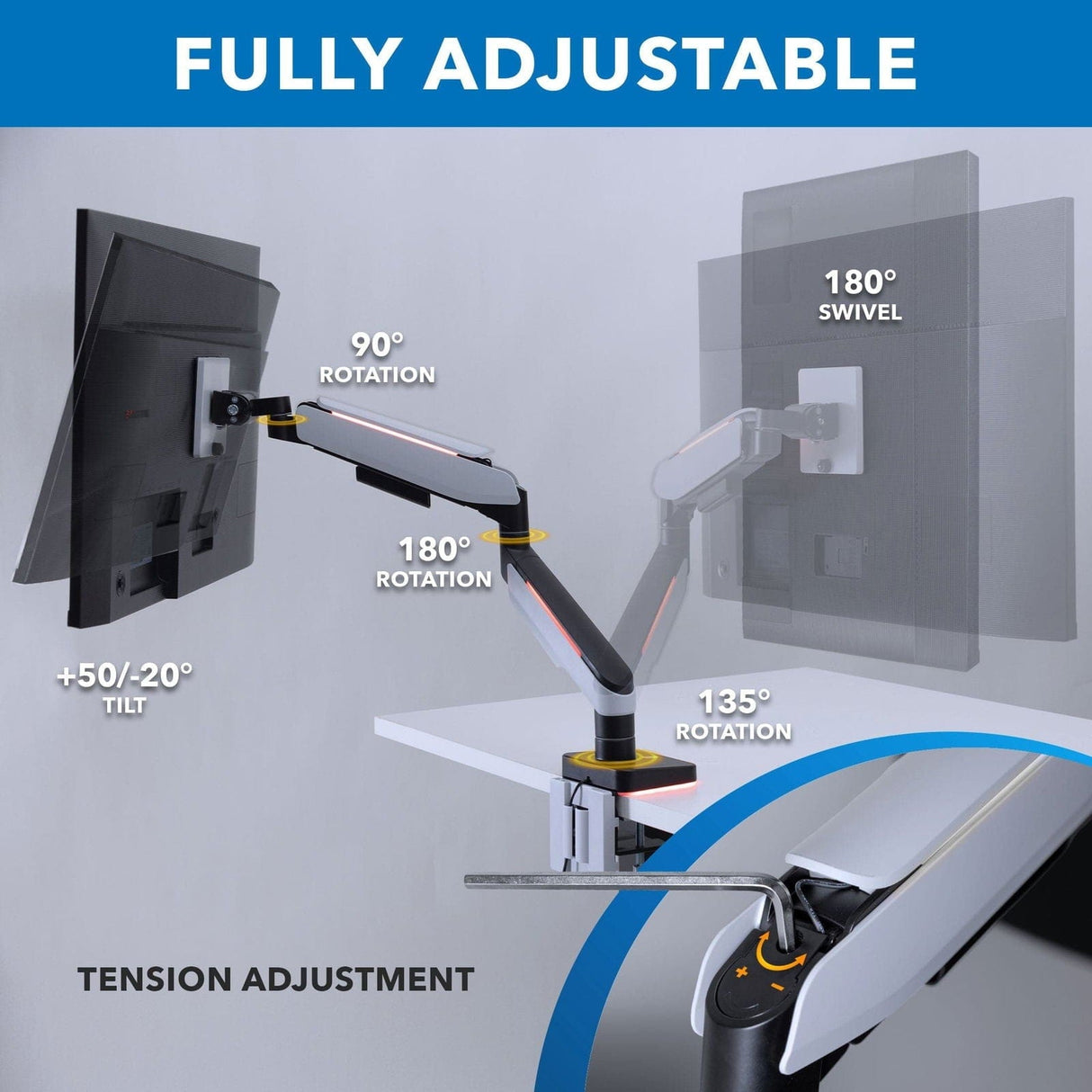 Mount-It! MI-4881 Brazo de monitor individual de alta resistencia para pantallas ultra anchas de hasta 49"