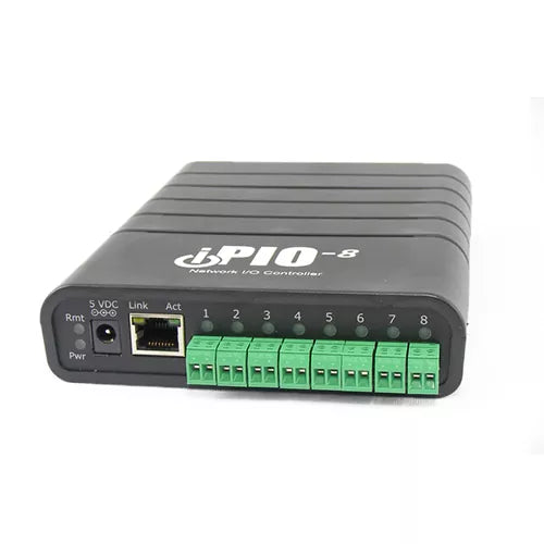 iPIO: Ethernet I/O 8 entradas y 8 salidas. Se envía con fuente de alimentación de 120/240 V CA. SKU: 1340070