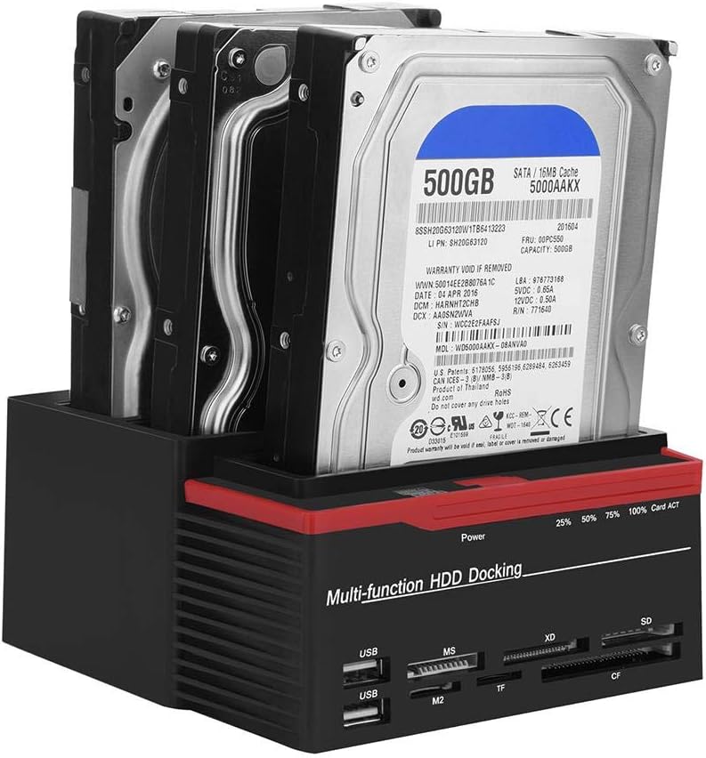 Zopsc USB 3.0 SATA/IDE HDD Estación de acoplamiento de tres bahías sin conexión Clon HUB lector 12V/3A Fuente de alimentación independiente Estación de acoplamiento de disco duro externo (US) 100-240V