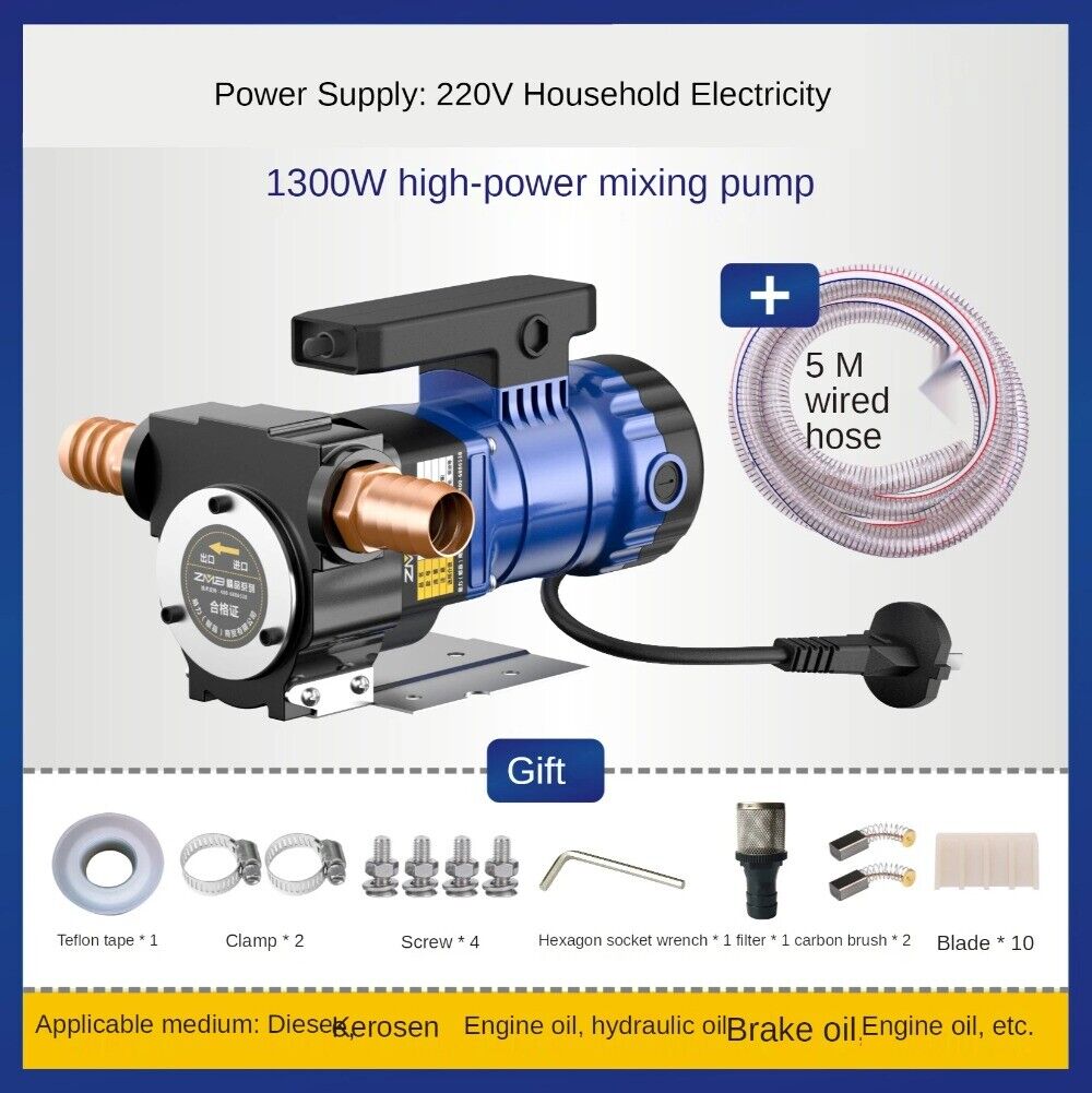 220V 1300W Diesel Engine Oil Pump Kerosene Engine Hydraulic Brake Booster Add 5m steel pipe