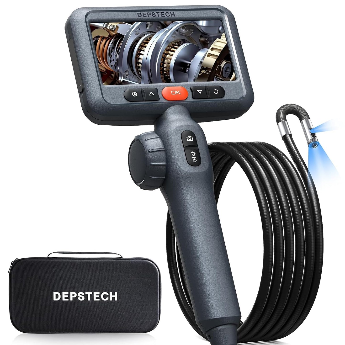 DEPSTECH Cámara endoscopio articulada de 10 pies con luz: boroscopio industrial articulado bidireccional de doble lente con pantalla de 4.5" y cable de serpiente, herramienta automotriz de cámara de inspección para pared, tubería, mecánico DS650DL-3m