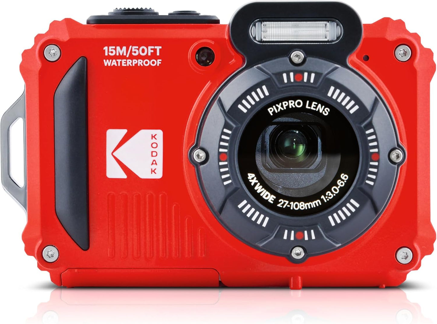 KODAK PIXPRO WPZ2 - Cámara digital resistente al agua de 16 MP 4X zoom óptico de 2.7 pulgadas, LCD Full HD, MFR: WPZ2-RD Rojo -