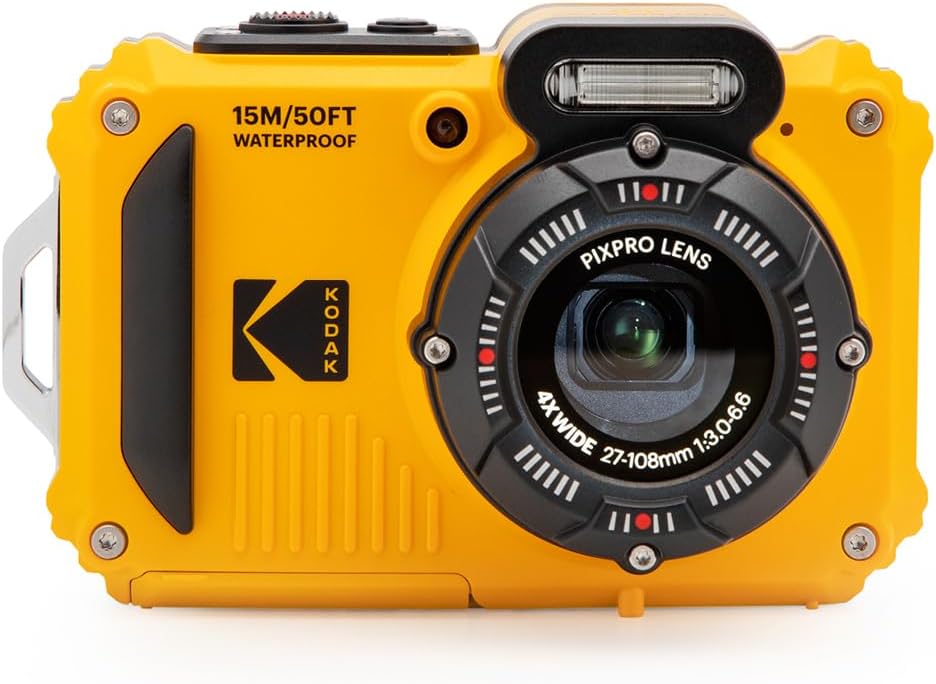 KODAK PIXPRO WPZ2 - Cámara digital resistente al agua de 16 MP 4X zoom óptico de 2.7 pulgadas, LCD Full HD, MFR: WPZ2-RD Amarillo