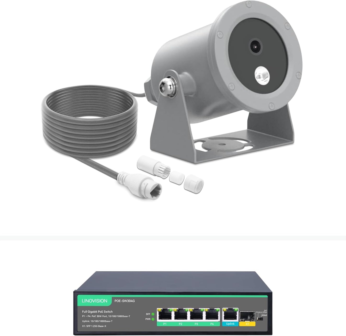 LINOVISION Cámara subacuática 4K Ultra HD con revestimiento anticorrosión, cámara de red alimentada por POE con interfaz gráfica web intuitiva y aplicación móvil, viene con interruptor POE de 4