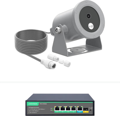 LINOVISION Cámara subacuática 4K Ultra HD con revestimiento anticorrosión, cámara de red alimentada por POE con interfaz gráfica web intuitiva y aplicación móvil, viene con interruptor POE de 4