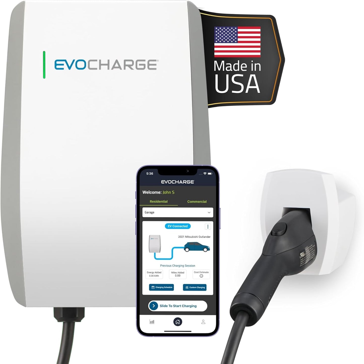 Home 50 NACS - Cargador EV de nivel 2, 240 V cableado, compatible con Tesla - Estación de carga inteligente de vehículo eléctrico de 50 amperios, cable de 25 pies, listado UL, hasta 45