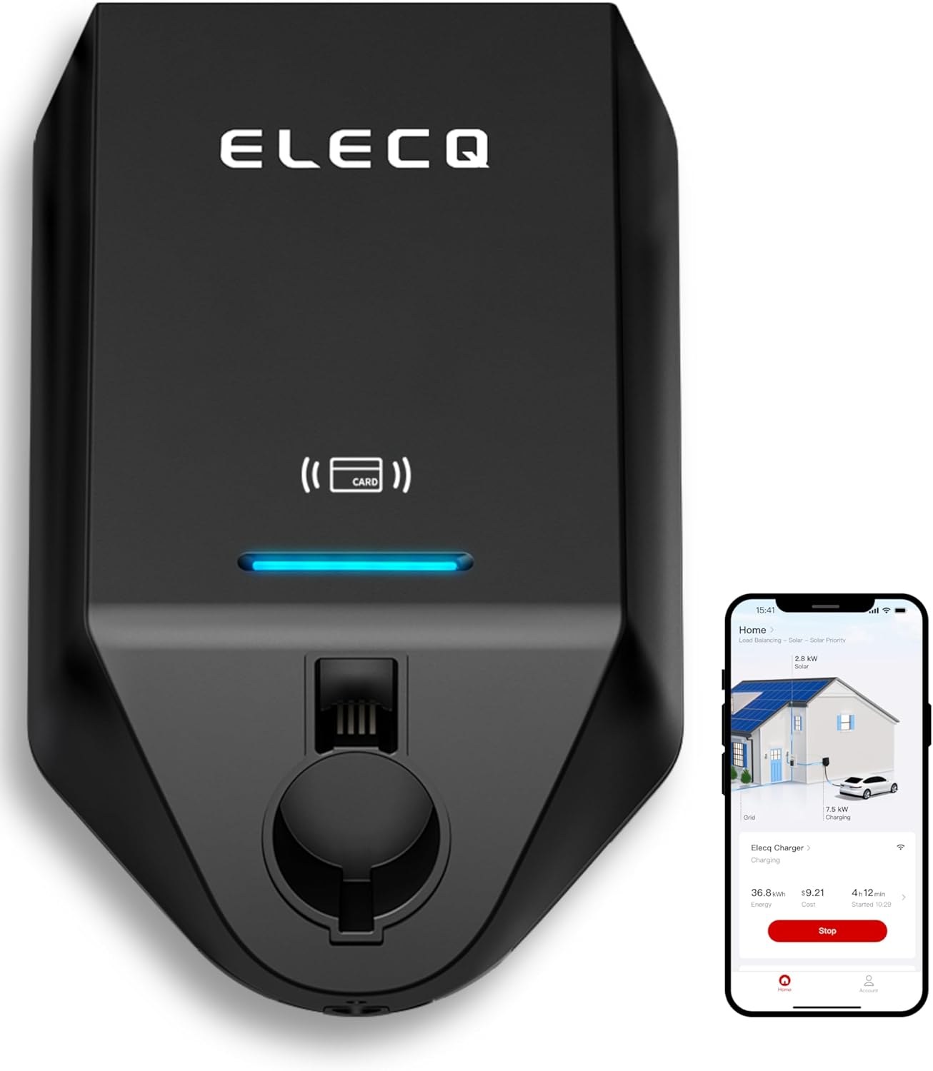 Cargador EV de nivel 2 de 50 A, modo de carga solar y gestión activa de carga, cargador eléctrico fácil de instalar, estación de carga de vehículos eléctricos controlada por aplicación con cable