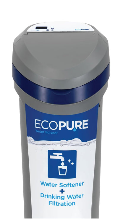 EcoPure EPH130 Suavizador de agua y sistema de filtración para toda la casa - Diseño 2 en 1 para agua blanda y agua potable de mejor sabor, tecnología AutoSense AI