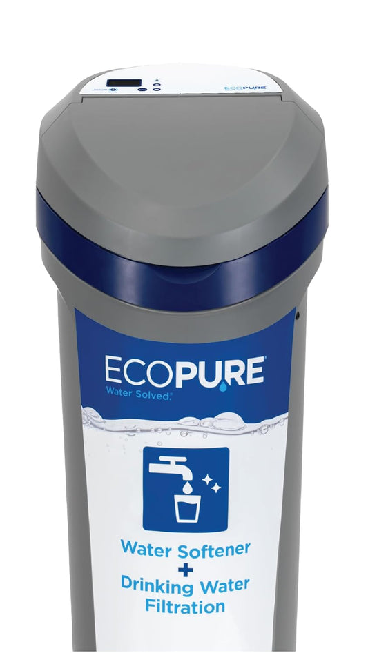 EcoPure EPH130 Suavizador de agua y sistema de filtración para toda la casa - Diseño 2 en 1 para agua blanda y agua potable de mejor sabor, tecnología AutoSense AI