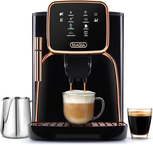 Zulay Kitchen Magia Clasica - Máquina de café espresso totalmente automática con molinillo - Cafetera con visualización táctil con operación de un solo toque, sistema de espuma de leche para leche,