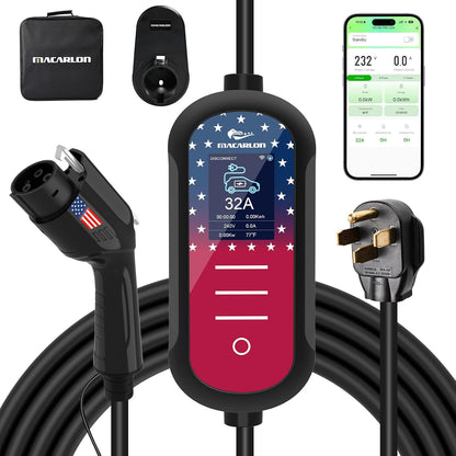 Cargador EV de nivel 2 32A, 240V, 7.68 KW, enchufe NEMA 14-50, cargador de vehículo eléctrico portátil, cable de 25 pies, Plug & Play para J1772, para hogar y exterior (negro) A70527 - QJHH4700527