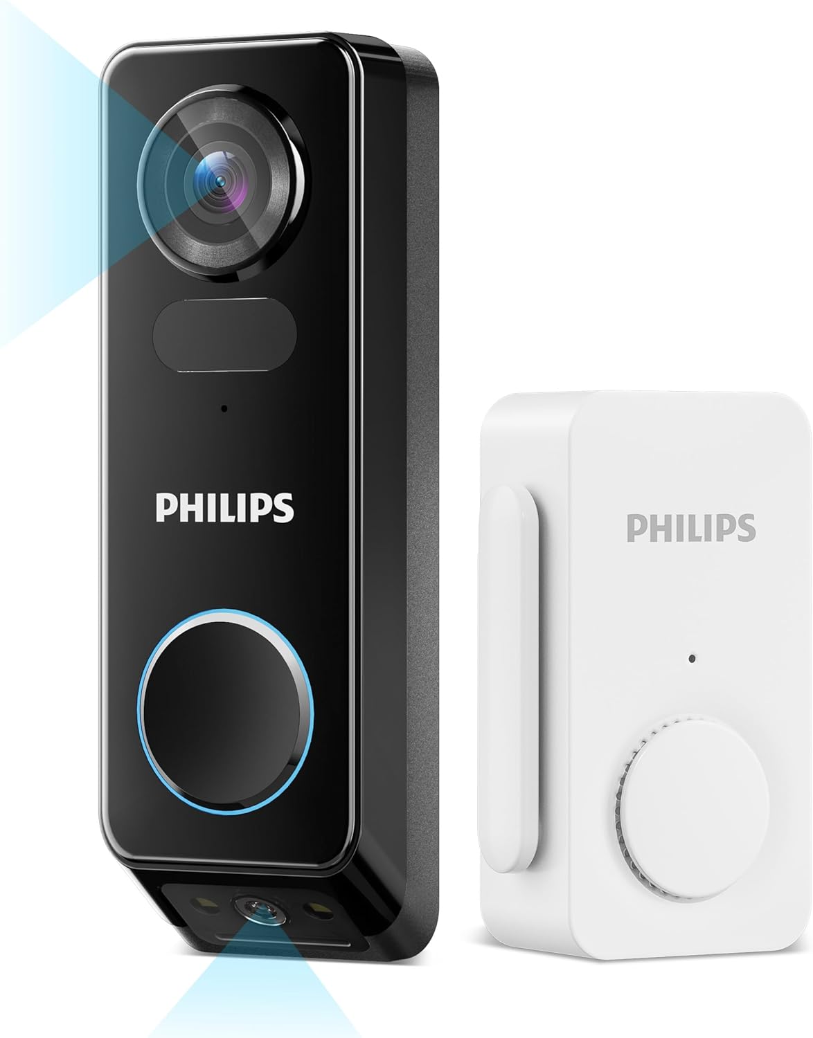 Cámara de timbre de video de seguridad Philips (timbre incluido), sin cuota mensual, cámaras duales 2K FHD con detección de movimiento, audio de 2 vías, compatible con Alexa y Google Assistant # DDA270X-2TXS