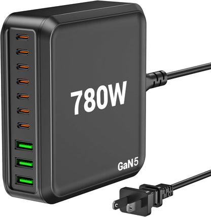 Bloque de cargador USB C de 780 W estación de carga rápida de 10 puertos USB C GaN PD 120 W adaptador de cargador para laptop MacBook Pro/Air, DELL, iPad, iPhone, Samsung Galaxy