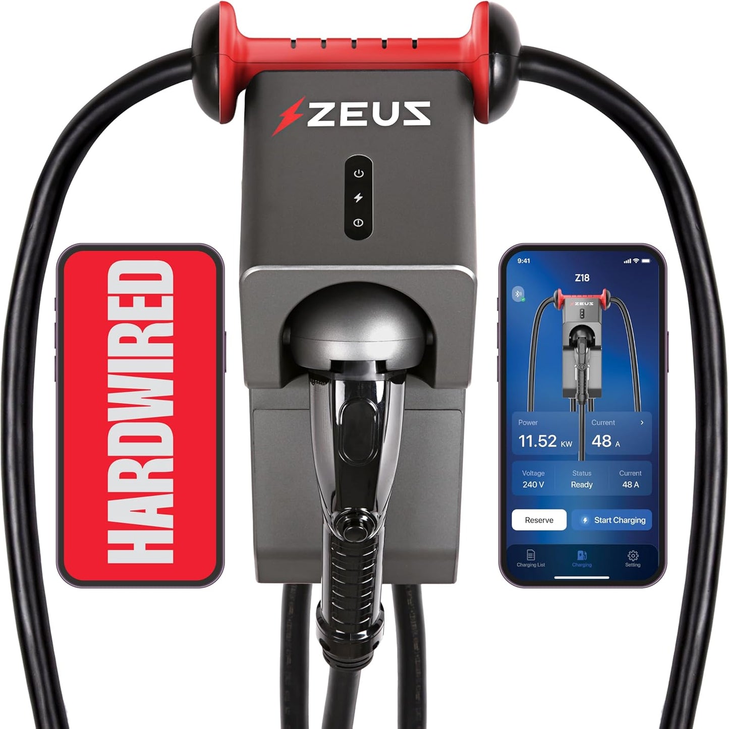 Zeus - Cargador EV de nivel 2 – Equipo de carga de vehículos eléctricos compatible con todos los modelos de vehículos eléctricos – Cargador rápido J1772 EVSE nivel 2 de 40 amperios – NEMA 14-50 240V