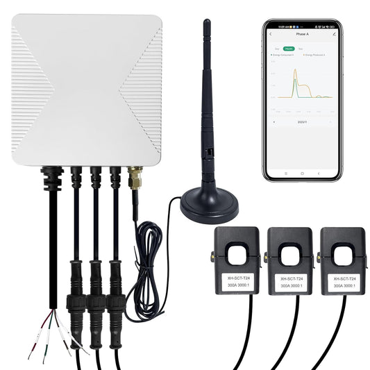 OWON Abrazadera trifásica WiFi, monitor de energía inteligente para el hogar con 3 sensores de nivel de circuito de 300 A | Monitor/medidor de electricidad en tiempo real. 321-300A
