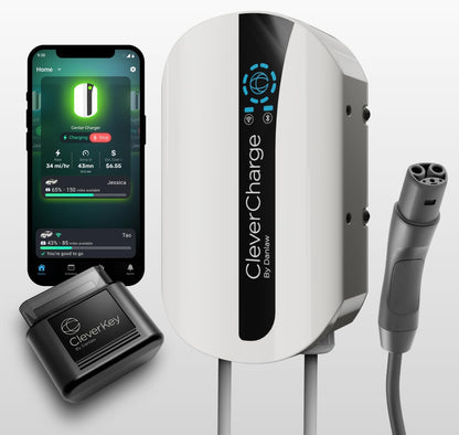 CleverCharge EV112A - Cargador EV de Nivel 2 habilitado para Wi-Fi, NEMA 14-50 EVSE con conector J1772 y CleverKey AI, hasta 40 A/240 V, clasificación UL/Energy Star, cable de 25 pies, Blanco Suave NACS NEMA 14-50 (EV-111A)