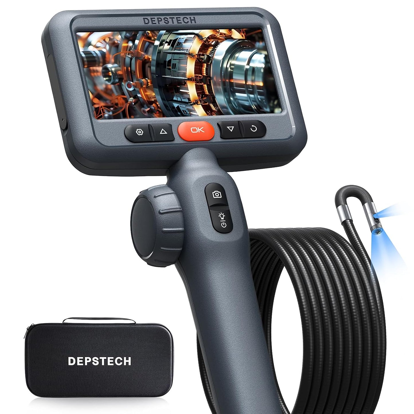 DEPSTECH Cámara endoscopio articulada de 10 pies con luz: boroscopio industrial articulado bidireccional de doble lente con pantalla de 4.5" y cable de serpiente, herramienta automotriz de cámara de inspección para pared, tubería, mecánico DS650DL-3m