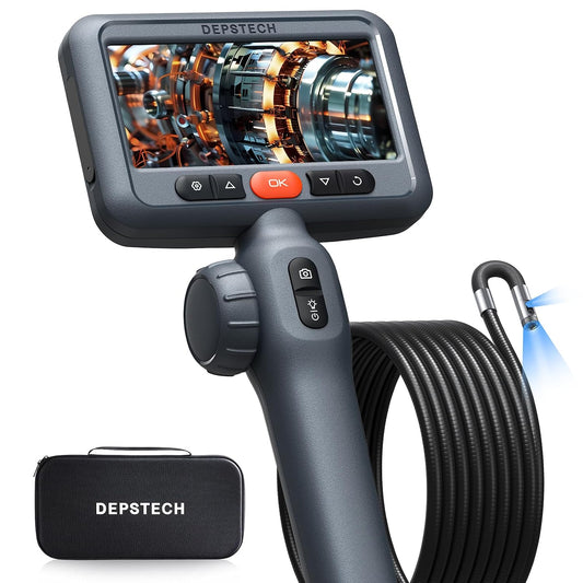 DEPSTECH Cámara endoscopio articulada de 10 pies con luz: boroscopio industrial articulado bidireccional de doble lente con pantalla de 4.5" y cable de serpiente, herramienta automotriz de cámara de inspección para pared, tubería, mecánico DS650DL-3m