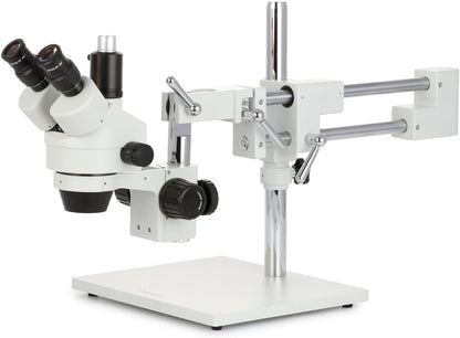 AmScope SM-4TP - Microscopio Profesional de Zoom estéreo trinocular con Control de Enfoque simultáneo, oculares WH10x, Aumento 7X-45X, Lente de Zoom 0.7X-4.5X, iluminación Ambiental, Soporte de Brazo