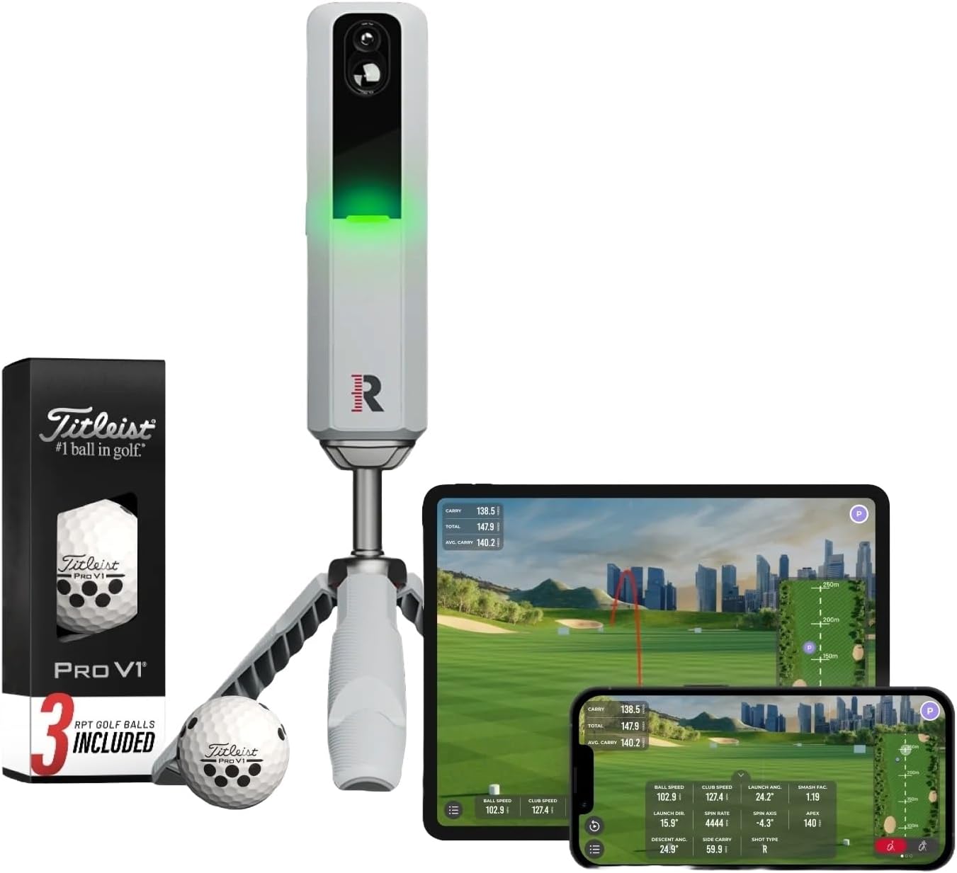 Rapsodo - Monitor de lanzamiento de golf MLM2PRO, simuladores para el hogar y entrenamiento, monitor de lanzamiento móvil para análisis de swing de golf, medidas de velocidad de giro y eje, rastreador y analizador de oscilación MLM2PRO PROV1