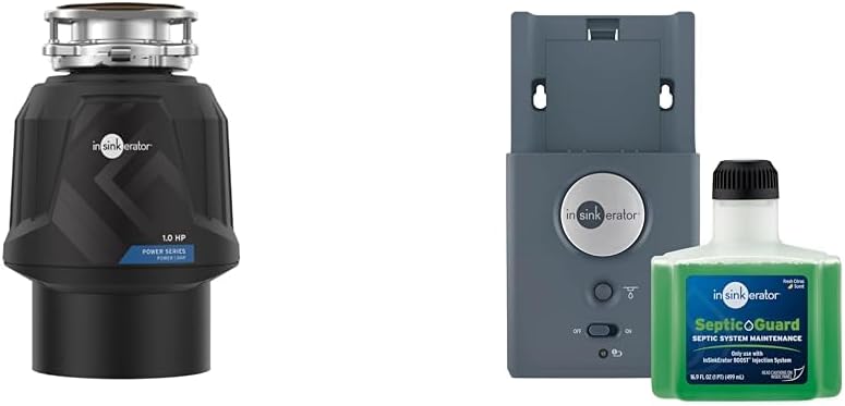 InSinkErator Power ‎80020-ISE - Eliminador de basura de 1 HP, serie Power EZ Connect, triturador de residuos de alimentos de alimentación continua, color negro