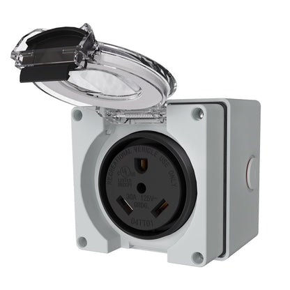 STARELO Caja de toma de corriente RV de 30 amperios, receptáculo NEMA TT-30R de 125 voltios, resistente al polvo y a la intemperie para vehículos recreativos, vehículos eléctricos, generadores